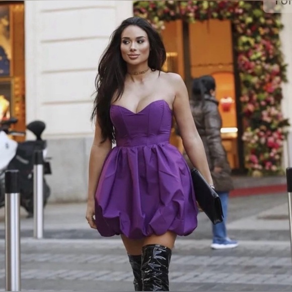 NWOT Zara Vibrant Purple Strapless Voluminous mini Dress - Picture 7 of 16